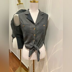 Escada Button up front-tie blouse top